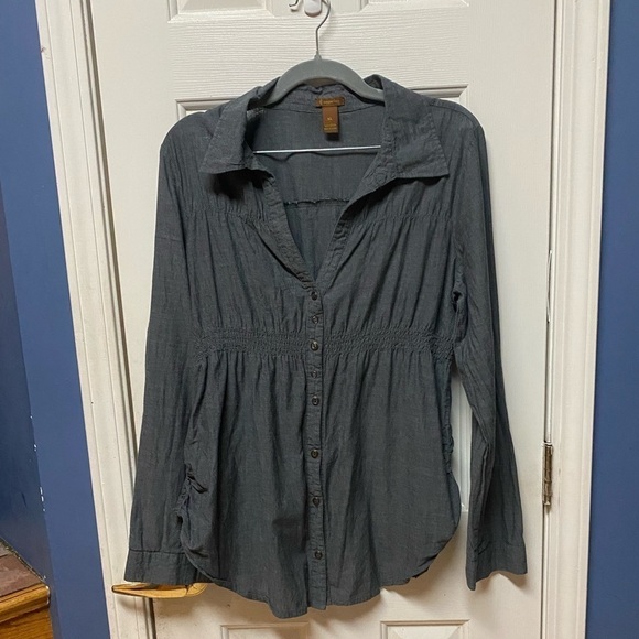 Copper Key Womens Gray Button Up Top Size xL Long Sleeve Cinch side and front - Picture 1 of 11